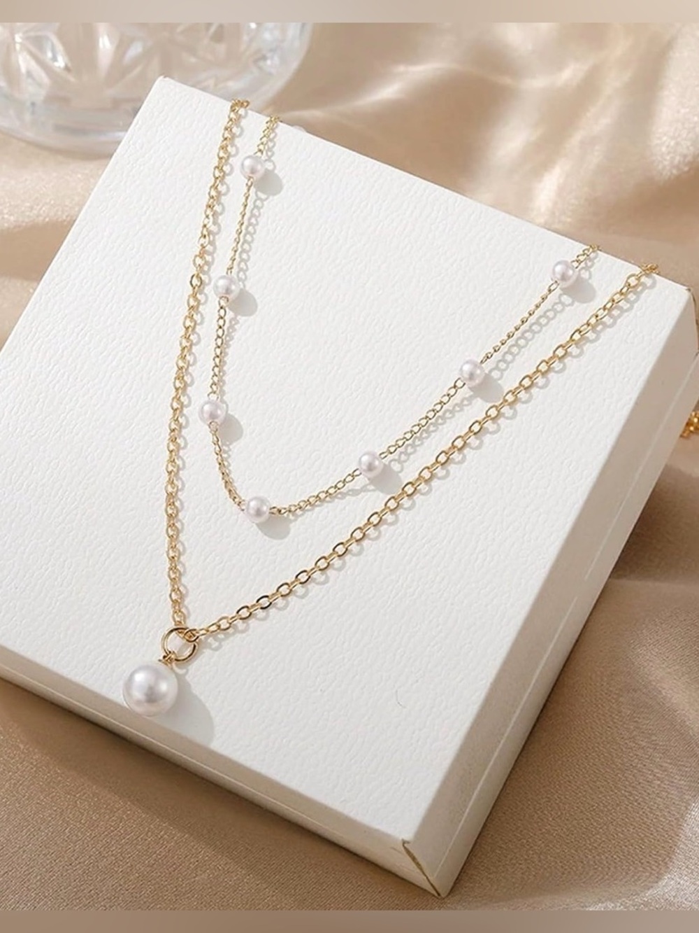 NWOT~14k Gold Dainty Double Pearl Choker/Necklace